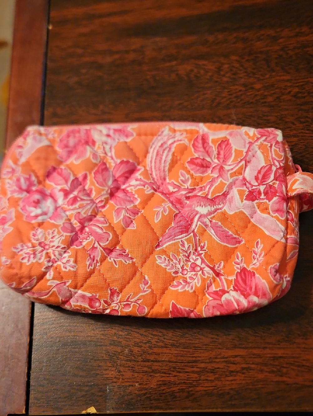 Vera Bradley Coral and Pink Quilted Floral Make Up Pouch